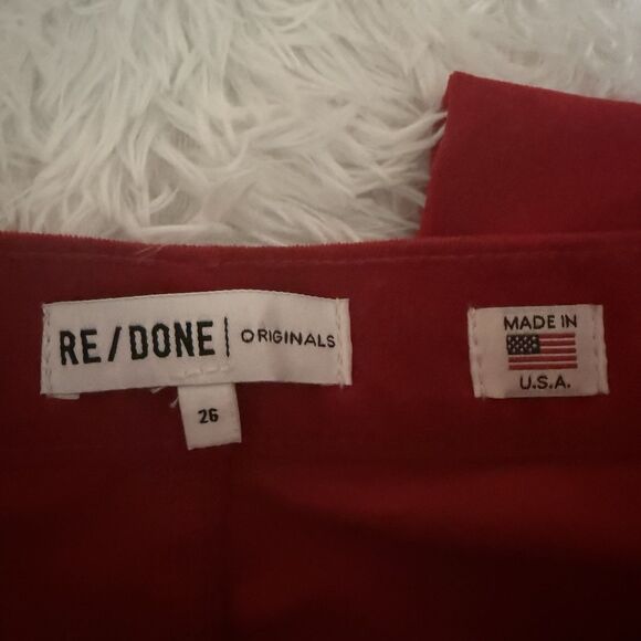 Re/Done Original Women 26 Red Velvet High Rise Ankle Crop Jeans Pants Button Fly - Picture 14 of 16